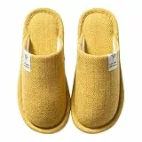 Colexy Hausschuhe Winter Leinenhausschuhe atmungsaktiv Gästehausschuhe, drinnen Slippers Rutschfeste für Damen Herren zu Hause Hotel (Gelb,36-37)