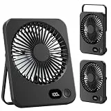 Foumteex Klein Tischventilator,Leise Ventilator Akku 3600mAh 180°Einstellbar Tragbarer LED Anzeige Fan Für Büro Bibliothek Reise USB-Aufladung (Schwarz)