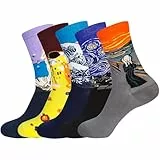 Chalier Cozy 5 Paar Lustige Kunst Socken Damen Baumwolle Bunte Gemusterte Socken Geschenk für Frauen Einheitsgröße Gelb2