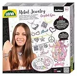 Lena 42658 - Bastelset Metallschmuck mit Kristall Edelsteinen Komplettset mit 16 Metall Schmuckanhängern 6 Bändern 650 Strasssteinen & Glitzer Set für Armbändern und Halsketten Kinder ab 8 Jahre