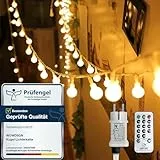 WOWDSGN Kugel Lichterkette, 100 LEDs 10m Dimmbar, Partylichterkette mit Stecker für Innen und Außen, 8 Leuchtmode, Enegiesparend, ideal für Weihnachten, Hochzeit, Party, Garten, Warmweiß
