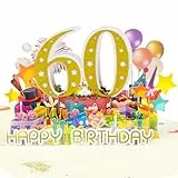 Magic Ants 60. Geburtstag Pop-up Karte, 3D Pop-up Design, Goldene 60' mit Kuchen, Ballons, Feuerwerk, Partygeschenke, 60. Geburtstagskarte für Männer und Frauen, mit Umschlag und leere Notizkarte