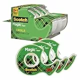 Scotch Magic Tape - 3 Handabroller 19 mm x 7,5 m - Unsichtbares Klebeband für allgemeine Zwecke zur Reparatur, Etikettierung und Versiegelung von Dokumenten