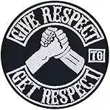 Biker Aufnäher bestickt 'Give Respect to get respect' Aufbügler/Patch zum annähen | Flicken/Bügelbilder Motorrad Applikation für Jeans/Leder/Motorradzubehör | 90x90mm