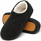 Mishansha Warme Hausschuhe Herren Winter Pantoffeln Herren Hausschuh Männer Memory Foam Slippers Geschlossen Fell Hauspantoffeln Schwarz,Gr.47
