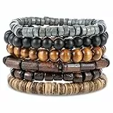 Telooco 6 Stück Perlenarmband Herren Mehrlagig Holzperlen Armband 19 cm Verstellbar Gothic Perlenarmbänder für Herren Elastisch Herrenarmband Gothic Armband Set Damen Herren Geschenk