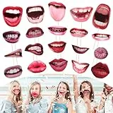 AOZUO 20 Stück Fotobox Accessoires Hochzeit,Hochzeit Foto Requisiten, Lustige Lippen Mund Fotoautomaten Handheld Party Selfie Zubehör für Karneval Geburtstag Abschlussfeier Halloween Dekoration(Stil1)