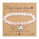 Rosenquarz Edelstein Armband,Perlenarmband mit Vierblättriges Kleeblatt,Mutmacher Geschenk Motivationsgeschenke für Damen,Armbänder für Schwester Freundin Freundschafts,Geschenkideen Armband