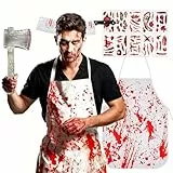 Beibeijia Halloween Kostüm Metzger, Halloween Schürze Blut, Blutige Schürze, Metzger Kostüm, halloween kostüm, Mit Messer Haarband Aufkleber, für Herren, Erwachsene und Teenager