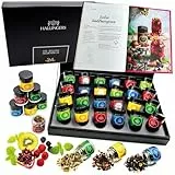 Hallingers 24er Tee-Set & Happiness is handgemacht - Tee-Geschenk-Set 24 Tees aus aller Welt & Kochbuch (Set) - Geschenkideen Weihnachten & Geschenke Adventskalender | Genesung Glückwünsche Freundscha