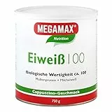 Megamax Eiweiss Cappuccino 750 g | Molkenprotein + Milcheiweiß Für Muskelaufbau ,Diaet | 2k-Eiweiss ideal zum Backen | hochwertiges Low Carb Eiweiß-Shake | aspartamfrei Protein mit Aminosäuren