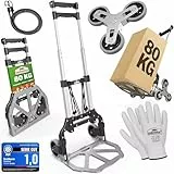 GARDEBRUK® Sackkarre Aluminium klappbar 80 kg PP-Reifen pannensicher inkl. Handschuhe 2 Expander Umzug Transportkarre Transportwagen Transportroller