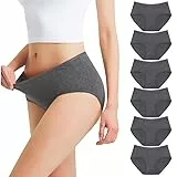 Falechay Damenslips Unterhosen Damen Unterwäsche Slips Baumwolle Pantys Hipster Mittel Taille Höschen Frauen Perioden 6er Pack Dunkegrau L