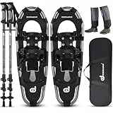 Odoland Schneeschuhe mit Steighilfe Allround 4 IN 1 für Damen und Herren mit Wanderstöcken, Wasserdichten Gamaschen und Tragetasche, ab Schuhgröße 30 INCH Silber