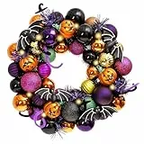 Valery Madelyn Halloween Deko, Halloween Kranz Ø 30cm, Freche Leckerbissen und bruchsichere Kugeln-Ornamente mit Led Licht für Haustür, Wanddekoration, Party