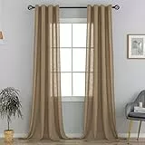 VOILYBIRD Natürliche Leinenstruktur Vorhänge mit Ösen Leinen Gardinen für Schlafzimmer 2er Set (HxB 220x140 cm, Latte Braun)