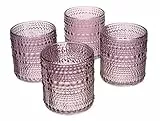 NoNa ORIS violett lila - 4er Set Teelichtglas - Teelichtgläser Kerzenglas Kerzengläser Windlicht Vintage orientalisch