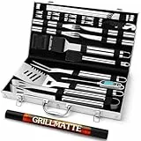 Grilliance 26 Stücke Edelstahl Grillzubehör Set Hochwertiger BBQ Grillbesteck Koffer Perfektes Grillwerkzeug Set für Männer Geschenk mit Tragbarer Aufbewahrungskoffer und Fleischthermometer Silber