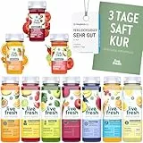 LiveFresh Saftkur 3 Tage | 21 Säfte (250ml) & 9 Shots (60ml) kaltgepresst¹ | 713 Kalorien pro Tag | Vegane Fastenkur | Booklet mit Tipps & Tricks | Frisch gepresste Fruchtsäfte | 5,25€ Pfand