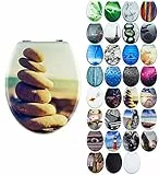 Grafner MDF WC Sitz mit Absenkautomatik viele schöne Motive zur Auswahl - stabile Qualität - einfache Montage WC Deckel Klobrille Softclose (Six Stones)
