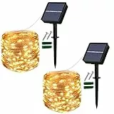 Augone 2 Stück Solar Lichterkette Außen, 12M 120 LED Lichterkette Außen Wasserdicht KupferDraht 8 Modus Solarlichterkette Deko für Garten, Balkon, Terrasse, Tor, Hof, Hochzeit, Party(Warmweiß)