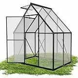 QEENTOE Gewächshaus Aluminium mit Fundament & Dachfenster Tomatenhaus wetterfest rostfrei Treibhaus Anzuchthaus temperaturbeständig Frühbeet Pflanzenhaus für Tomaten, Gemüse & Pflanzen - 125x180x195cm