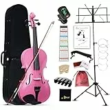 Aileen Geige 4/4 für Erwachsene Anfänger, Violine Set für Kinder ab 12 Jahre, Teenager Rosa Geige Einsteiger Kit Vollständig mit 13 Zubehör, Notenständer, Exklusive Neue Griffbrett Aufkleber