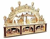 Wichtelstube-Kollektion XL 3D LED Schwibbogen mit Podest Weihnachtsdorf Lichterbogen Schwippbogen Echtholz Weihnachtdeko Holzkunst Fenster 45cm Breite