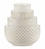 YEBABFIT KooK Ceramic Mixing Bowls, Set of 4, Embossed Kitchen Bowls, Prep, Serving, Gift, Mikrowelle und Dishwasher Safe, 20/44/98/145 oz, Narbonne Kollektion (Ivory)