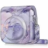 FINTIE Tasche für Fujifilm Instax Mini 12 Sofortbildkamera - Premium Kunstleder Schutzhülle Reise Kameratasche Hülle Abdeckung mit abnehmbaren Einstellbar Riemen, Lila Marmor