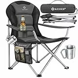 KESSER® Campingstuhl faltbar bis 150 kg Angelstuhl Faltstuhl Klappstuhl Gepolstert mit Armlehnen, hohe Rückenlehne Strandstuhl, Klapphocker inkl. Getränkehalter Tasche & Becher Anthrazit
