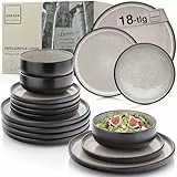 SÄNGER Luxor | Steingut Geschirr Set 18 tlg, Teller Set 6 Personen, Geschirrset 6x Speiseteller 6x Müslischalen 6x Dessertteller, Tafelservice braun beige kratzfest, Essgeschirr | VALUE COLLECTION