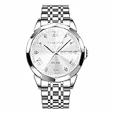 PINDOWS Armbanduhr für Herren Diamanten Business-Dress-Stil analoges Quarzwerk luxuriöse wasserdichte Armbanduhr Leuchtzeigern Datumsanzeige zweifarbiges Edelstahlarmband klassisch-modische Herrenuhr