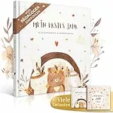 EULENTALER® Das Original Babytagebuch Boho I Von Pädagogen gestaltet I Mit süßen Waldtieren & stabilem Papier I Viel Platz für Fotos I Babyalbum Mein erstes Jahr – Geschenk zur Geburt & Babyparty