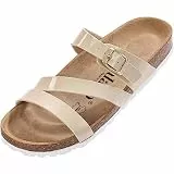 Palado Damen Pantoletten Ikaria – bequeme Sandalen Made in Spain - Hausschuhe mit dämpfendem Kork-Fußbett - modische Sommerschuhe Beige Lack/Weiß UK7 - EU40