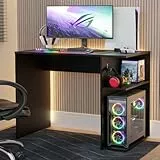 Madesa Gaming-Computertisch, 99 cm, mit 2 Ablagen und Kopfhörer-Aufhänger, Holz, stabil, Heimbüro-Tisch für Kinder und Erwachsene, Schwarz