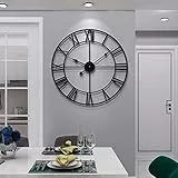 HAITANG Große Wanduhr im Vintage-Stil, schwarz Wanduhr rund Metall Geräuschlos Nicht Tickend, Batteriebetrieben, 47cm römische Ziffern, Uhren für Wohnzimmer, Schlafzimmer, Küchen Dekoration