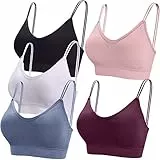 BQTQ 5 Stücke Bralette Damen V Hals Cami Top BH Bralettes Schlafen BH für Frauen Mädchen, L(Hellrosa, Weiß, Schwarz, Stahlblau, Lila)