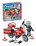 PLAYMOBIL | City Action| Feuerwehrmotorrad am Unfallort | Rasante Fahrt zum Einsatz | Mit vielfältigem Zubehör wie Funkgerät und Feuerlöscher | Realitätsnahes Spielzeug für Kinder ab 4 Jahren | 71466