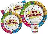 Ciao AZ130 Partygeschirr Party-Set (Pappteller, Bucher, Servietten), Multicolor, 8 Personen