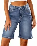 Vetinee Damen Kurze Hose Jeans Shorts Damen High Waist Buchtblau Größe L Passt für EU 42-44