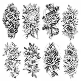 Acevegue Temporäre Tattoos Für Frauen, 12 BläTter Groß Blumen Klebe Tattoo Set Für Erwachsene Damen, 3D Realistische Wasserfest Langanhaltend Arm Hals Beine Fake Tattoos Zum Aufkleben Auf Die Haut