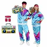 Funnlot Funlot 80er Jahre Outfit Damen Herren - 6pcs KostüM 80er Jahre 80er Trainingsanzug KostüMe für Erwachsene Fasching Karneval KostüM Damen Paar Retro Jacke 80er Jahre Accessoires M