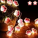 Mudder 40 LEDs Kirschblüten-Blumen-Lichterkette für Schlafzimmer, rosa Lichterkette, USB- und batteriebetrieben, dekorative Lichterkette für drinnen und draußen, 4 Stück