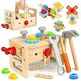 Vanplay Holzspielzeug Werkzeugkoffer Kinder Werkzeug Werkzeugkasten Kinder mit Farbige Holzwerkzeuge Kinderspielzeug ab 2 3 4 5 6 Jahre Jungen Mädchen (30STK)