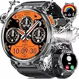 ESFOE Smartwatch Herren mit Telefonfunktion,1.85'' Militär Smart Watch mit 730mAh Lange Akkulaufzeit,LED Taschenlampe,IP68 Wasserdicht Fitnessuhr mit 100+ Sportmodi,Gesundheitsüberwachung Android iOS