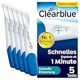 Clearblue Schwangerschaftstest Schnelle Erkennung, 5x Pregnancy Test, über 99 % zuverlässig, Ergebnis innerhalb von 1 Minute