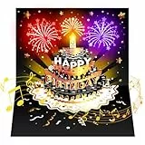 Geburtstagskarte mit Musik, Pop up Musikalische Geburtstagskarte mit Feuerwerk Licht und Blowable LED Kerze, Lustige Happy Birthday Geschenke karte, Geburtstagsgeschenk für Frauen Männer Mama Mädchen