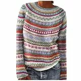 Pullover Damen elegant Winter, Winterpullover Damen Warm Elegant Winter Kaschmir Pullover Große Größen Sweatshirt mit Aufdruck Rundhals Bequem Wollpullover Langarm Strickpullover Casual Wollpulli