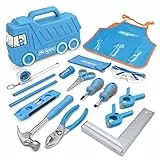 Hi-Spec 17-TLG. Echter Werkzeugkoffer für Kinder in Blauer LKW Box mit Kinderschürze, Schutzbrille, Wasserwaage, Handwerkzeuge, Sicherheitsschere. Nicht nur Spielwerkzeug - Echtes Kinder Werkzeugset!